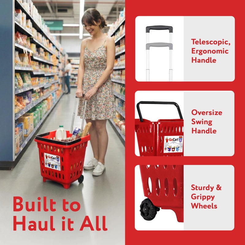 dbest products GoCart, Red Grocery Cart Shopping Laundry Basket on Wheels - Image 5